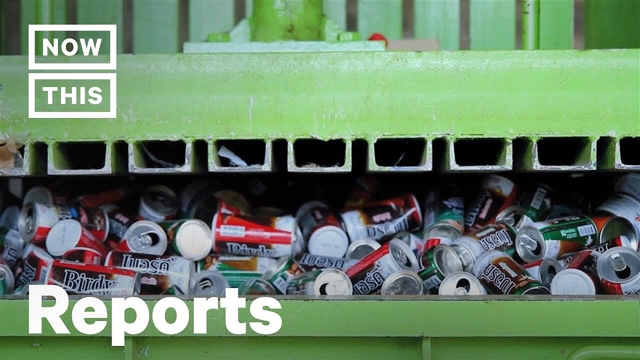 Recyclables moving along a sorting line
